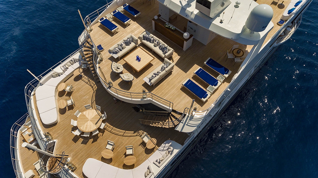 The outdoor decks of yacht Serenity